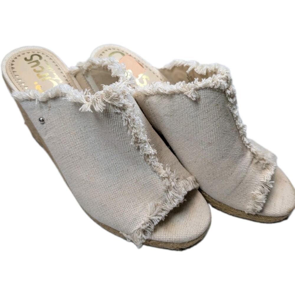 Circus Sam Edelman Baker Espadrille Wedge Mule Sandals Cream Canvas Womens 9